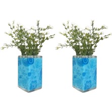 2 Adet Vazo Dahil,vazoda Çiçek,beyaz Yapay Çiçek,vazo Dekoratif Mavi  7X7X17CM
