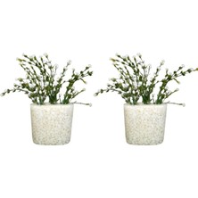 2 Adet Vazo Dahil,vazoda Çiçek,beyaz Yapay Çiçek,vazo Dekoratif Deniz Taşı El Yapımı 10X5X14CM