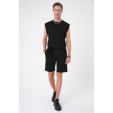 Efor Erkek Bermuda 035 Comfort Fit Bağcıklı Bel Viskon Karışımlı Casuel Siyah Şort