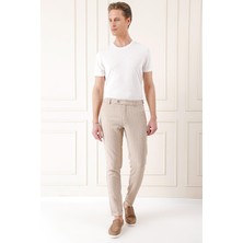 Efor Erkek Comfort Fit Yandan Tokalı Çizgili Keten Bej Pantolon P 1151