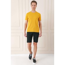 Bermuda 034 Slim Fit Beli Lastikli Gofre Pamuklu Casuel Siyah Şort