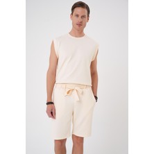 Bermuda 035 Comfort Fit Bağcıklı Bel Viskon Karışımlı Casuel Bej Şort