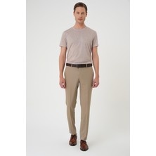 Slim Fit Pilesiz Yün Klasik Koyu Bej Kumaş Pantolon  P 1191