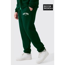 Erkek Büyük Beden Paça Lastikli New York Baskılı Ince Eşofman Altı  SPR25BEA48