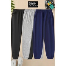 Üçlü Eşofman Büyük Beden Lastik Paça Ince Eşofman Altı SPR25BEA51-3