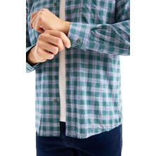 Varetta Erkek Gömlek Turkuaz Yeşil Uzun Kollu Pamuklu Kareli Cepli Rahat Günlük Şık Klasik Model