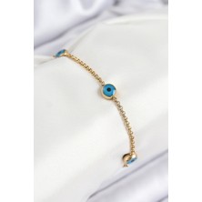 316L Çelik Nazar Boncuğu Model Gold Renk Kadın Bileklik