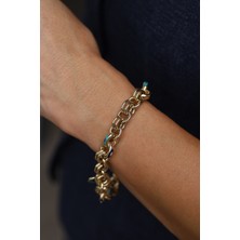 14 Ayar Altın Cetaş Fortuna Mineli Nazarlık ve Kalp Charm Detaylı Bileklik