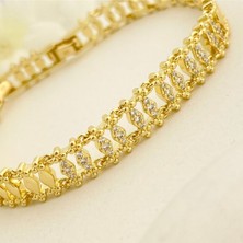 Kuyumcu Model Bileklik Vintage Arpa Bileklik Zirkon Çelik Kararmaz Xuping 14AYAR Gold 17+3cm