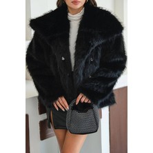Neşeli Butik Kadın Siyah Astarlı Kürk Kaban NBMYLK32