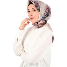 Lila Kamelya Desen Sura Ipek Eşarp