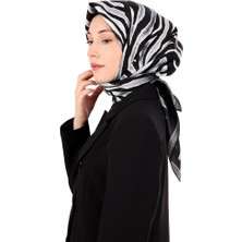 Gri Zebra Desen Twill Ipek Eşarp
