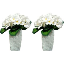 2 Adet Vazo Dahil,vazoda Çiçek,beyaz Yapay Çiçek,vazo Dekoratif Çiçekli Su Yeşili 7X7X17CM