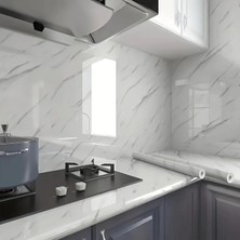 Mermer Desenli Mutfak Duvar Kağıdı Sticker - 5m x 60CM: Su ve Yağa Dayanıklı, Yüksek Sıcaklık Esnekliğine Sahip Tezgah, Dolap, Ocak Yenileme Folyosu T10 ( Lisinya )