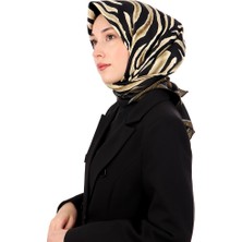 Gold Zebra Desen Twill Ipek Eşarp