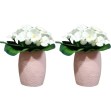 2 Adet Vazo Dahil,vazoda Çiçek,beyaz Yapay Çiçek,vazo Pembe Petek Desenli Poliresin 8X8X15CM