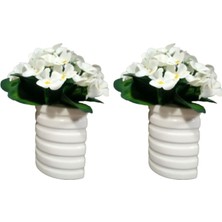 2 Adet Vazo Dahil,vazoda Çiçek,beyaz Yapay Çiçek,vazo Dekoratif Oval Çizgili 9X6X16CM