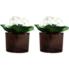 2 Adet Vazo Dahil,vazoda Çiçek,beyaz Yapay Çiçek,vazo Dekoratif  Oval Kahverengi 13X5X15CM