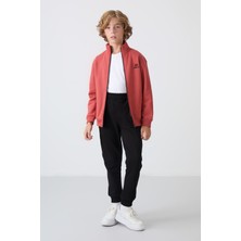 Tommy Life Kiremit-Siyah Pamuklu Kalın İçi Tüylü Standart Fit Nakışlı Erkek Çocuk Eşofman Takım - 11256