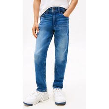 Erkek Çocuk Modern Düz Kesim Eskitme Görünümlü Jean Pantolon - Mavi