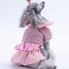 Pembe Valencia Çiçek Desenli Elbise Kedi Köpek Elbisesi - Kedi Köpek Kıyafeti