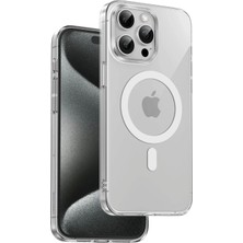 Fuchsia iPhone 15 Pro Max ile Uyumlu Manyetik Şarj Destekleyen Şeffaf Crystal Kılıf