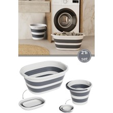 Flora Katlanır 25 Lt Sepet ve 10 Lt Kova Seti, Akordiyon Çamaşır Oyuncak Selesi Kutusu + Kulplu Su Kovası