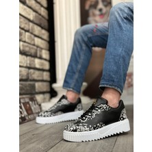 ET0802 Gotik Desenli Siyah Beyaz Yüksek Taban Erkek Günlük Ayakkabı