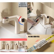 Akıllı Dijital Sıcaklık LED Ekran Banyo Lavabo Bataryası Krem Renk 4 Fonksiyonlu Ithal 7 Yıl Garanti