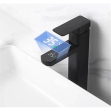 Akıllı Dijital Sıcaklık LED Ekran Banyo Çanak Lavabo Bataryası Mat Siyah Ithal 7 Yıl Garantili