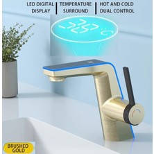Akıllı Dijital Sıcaklık LED Ekran Banyo Lavabo Bataryası Mat Gold 2 Akış Ayarı Ithal 7 Yıl Garanti