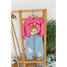 Miniğimin Cicileri Labubu Welsoft Işleme Kız Çocuk Kapüşonlu kotlu takım - Pembe