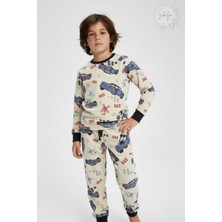 Race Cars Araba Desenli Erkek Çocuk Pijama Takımı - Pamuklu Interlok Kumaş