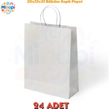 24 Adet Büküm Saplı Beyaz Çanta 25X12X31 cm Kağıt Çanta