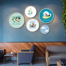 Yuvarlak Ahşap Çerçeveli Renkli Minimalist Motto Sözler Tablo Seti