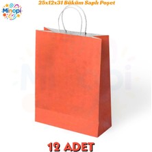 12 Adet Büküm Saplı Turuncu Çanta 25X12X31 cm Kağıt Çanta