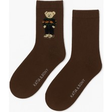 Katia & Bony Kadın Teddy Desenli Yün Soket Çorap Koyu Kahve