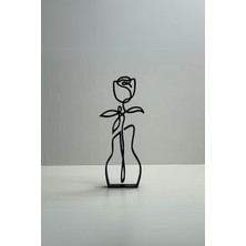 Minimalist Gül Çiçeği Hat Sanatı Heykel, Bitki Sanat Dekoru, Ev Ofis Dekorasyonu