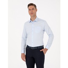 Pierre Cardin Erkek Açık Mavi %100 Pamuk Parlak Saten Regular Fit Uzun Kollu Basic Gömlek 50313177-VR003