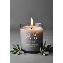 Sandal Ağacı Kokulu Mum - %100 Doğal Soya Mumu Aromaterapi ve Dekoratif Gri Bardak Mum - 300 cc