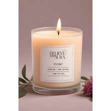 Gül Kokulu Mum - %100 Doğal Soya Mumu Aromaterapi ve Dekoratif Bardak Mum - 300 cc