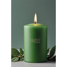 Sandal Ağacı Kokulu Silindir Mum - %100 Doğal Soya Mumu Yeşil Dekoratif Mum - 600 gr