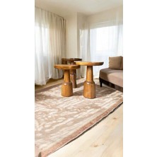 Simillo Home & Living Masif Doğal Ahşap Mantar Sehpa – 3’lü Tik Ağacı Renk Zigon Fiskos Sehpa Seti