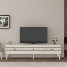 Lenoract 180CM Tv Sehpası Beyaz-Altın