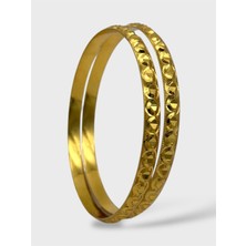 Çelik 22 Ayar Altın Kaplama Desenli Kalın Ajda Bilezik - 2 Adet