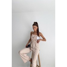 Sensuelle 7023 Askılı Bahçıvan Tulum - Bej