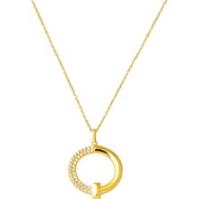 Halka Tasarım Çivili Sarı Altın Kolye