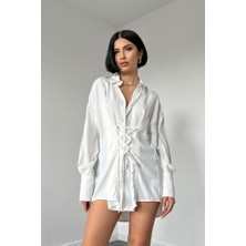 Sensuelle Beyaz Jesica Parçalı Bağcıklı Gömlek