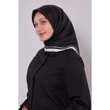 Lêvi D'or Siyah - Beyaz Kenar Şeritli Monogram İpek Eşarp