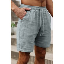 Ghassy Co. Erkek %100 Pamuk Muslin Keten Rahat Günlük Cepli Bağcıklı Tatil Şort